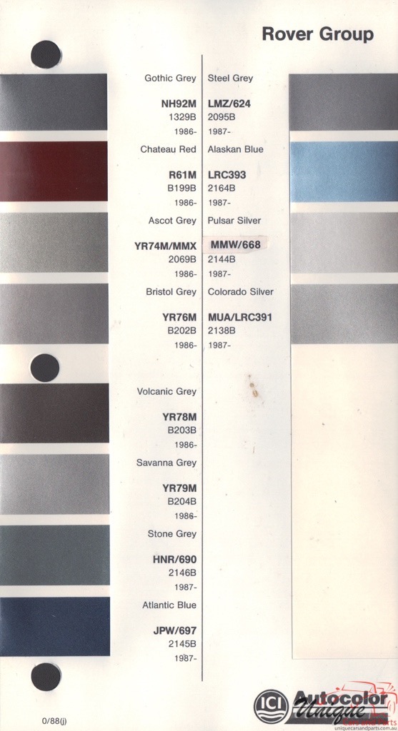 1986 - 1989 Rover Paint Charts Autocolor